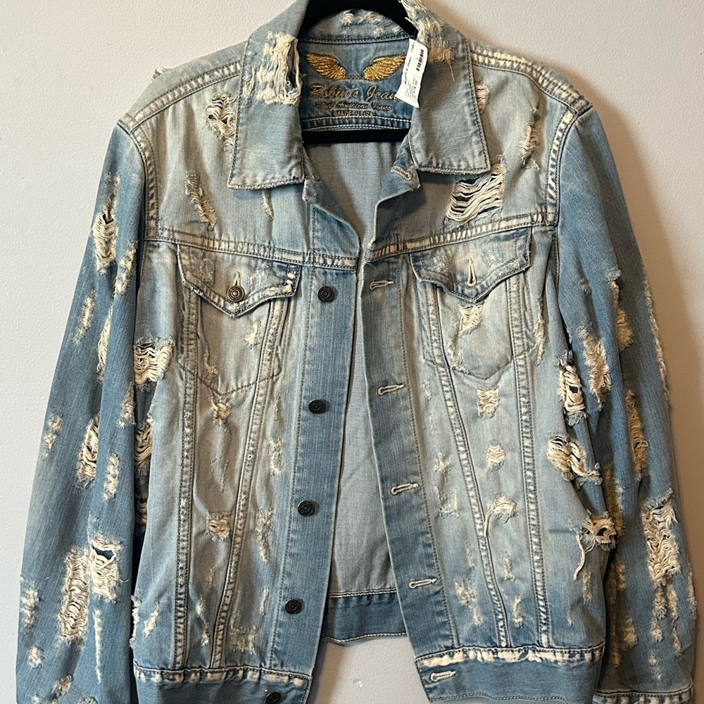 Robin's Jean Blue Denim Jacket with Gold Embroidery